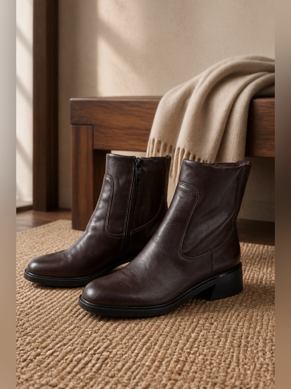 Women’s  Dark Brown Leather Franco Sarto Gracelyn Zip Ankle Boots